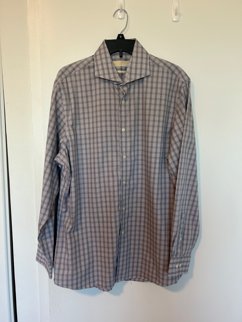 Michael Kors Men's Plaid Dress Shirt in Gray and Light Blue